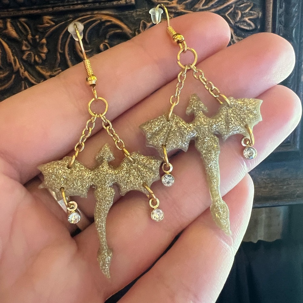 NEW Handmade Gold Dragon Earrings - Polymer Clay Fourth Wing Andarna Inspired